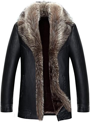 Mens Sheepskin Leather Winter Jacket Fur Coat Warm Raccoon Parka Outwear