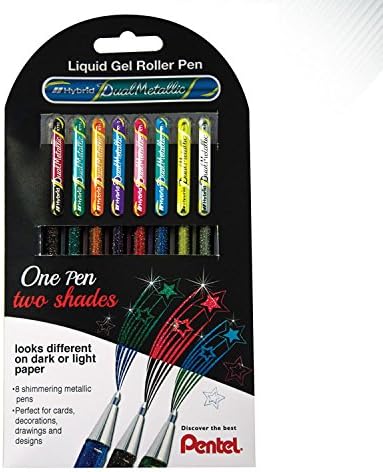 Pentel K110 Hybrid DualMetallic Gel Rollerball Pens, Assorted Metallic Colours (Wallet of 8), 8 count (Pack of 1)