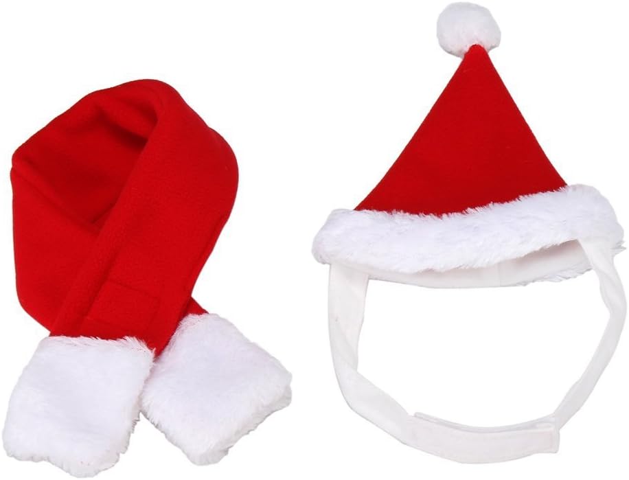 BbearT® Cat Dog Christmas Dress Up Clothes Hat Puppy Cat Holiday Accessory Christmas Costume (Red Hat Scarf Set, L)