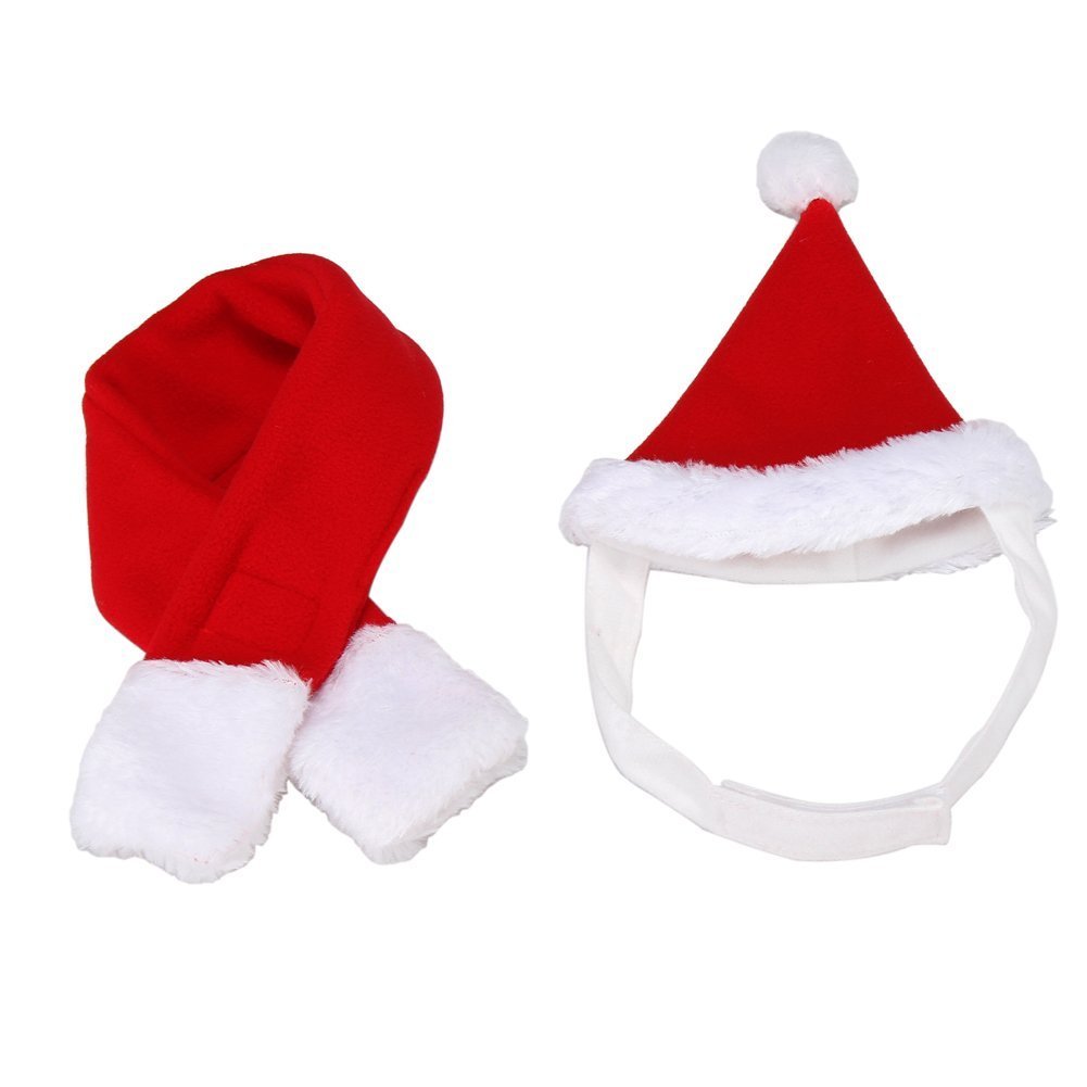 BbearT® Cat Dog Christmas Dress Up Clothes Hat Puppy Cat Holiday Accessory Christmas Costume (Red Hat Scarf Set, L)