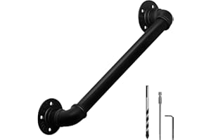 HouseAid 2FT Industrial Pipe Wall Handrail, Farmhouse Stairway Railing with 1-1/4 Inch Diameter Pipe, Vintage Style Stairs Handrail, Wall Mounted, Matte Black