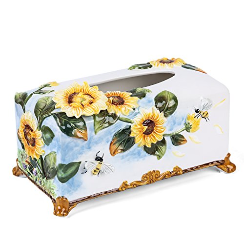 FORLONG FL9001 Ceramic Facial Tissue Dispenser Box Paper Dispenser Box Tissue Holder for Bathroom Vanity-Sunflower