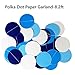XFunino 18 Pcs Tissue Paper Flowers Pom Poms Decorations Theme Paper Lanterns Polka Dot Four Leaf Hanging Paper Garland 11.8ft for Baby Shower Wedding Birthday Party Supply, Blue