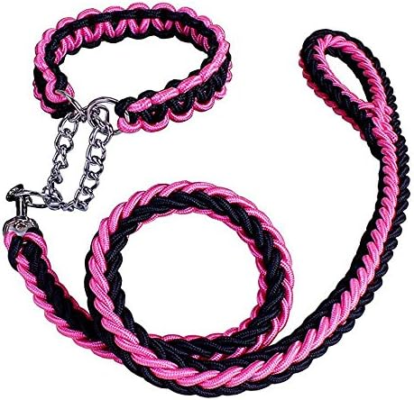 NOVMAY Braided Nylon Heavy Duty Rope Dog Leash Coller Traction Rope Leash - Daily Training Walking Running Climbing Dog Leash for Medium and Large Dog (M (Rope diameter 0.59 inches), Black and pink)