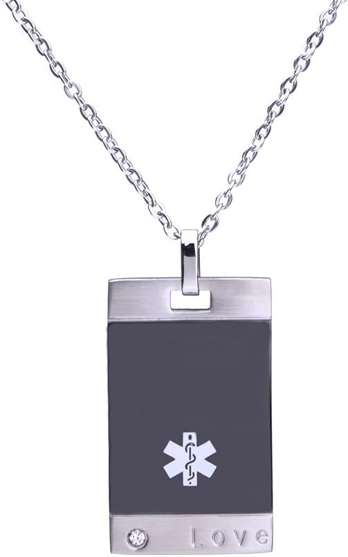 LinnaLoveMedical Alert Necklace for Men and Women stainless steel Love Medical id Dog Tag with Free engraving