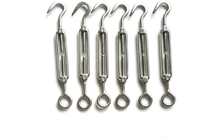 Jingyi 1/8" 3mm Stainless Steel 304 Hook & Eye Turnbuckle Wire Rope Tension Pack of 6
