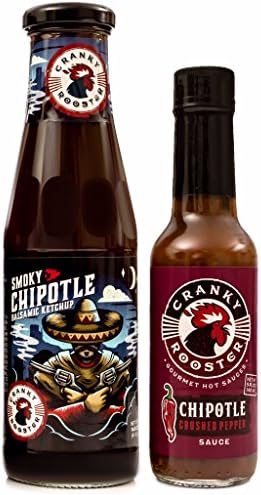 Cranky Rooster Chipotle Gift Set: Small Batch Spicy Balsamic Ketchup &amp; Hot Sauce