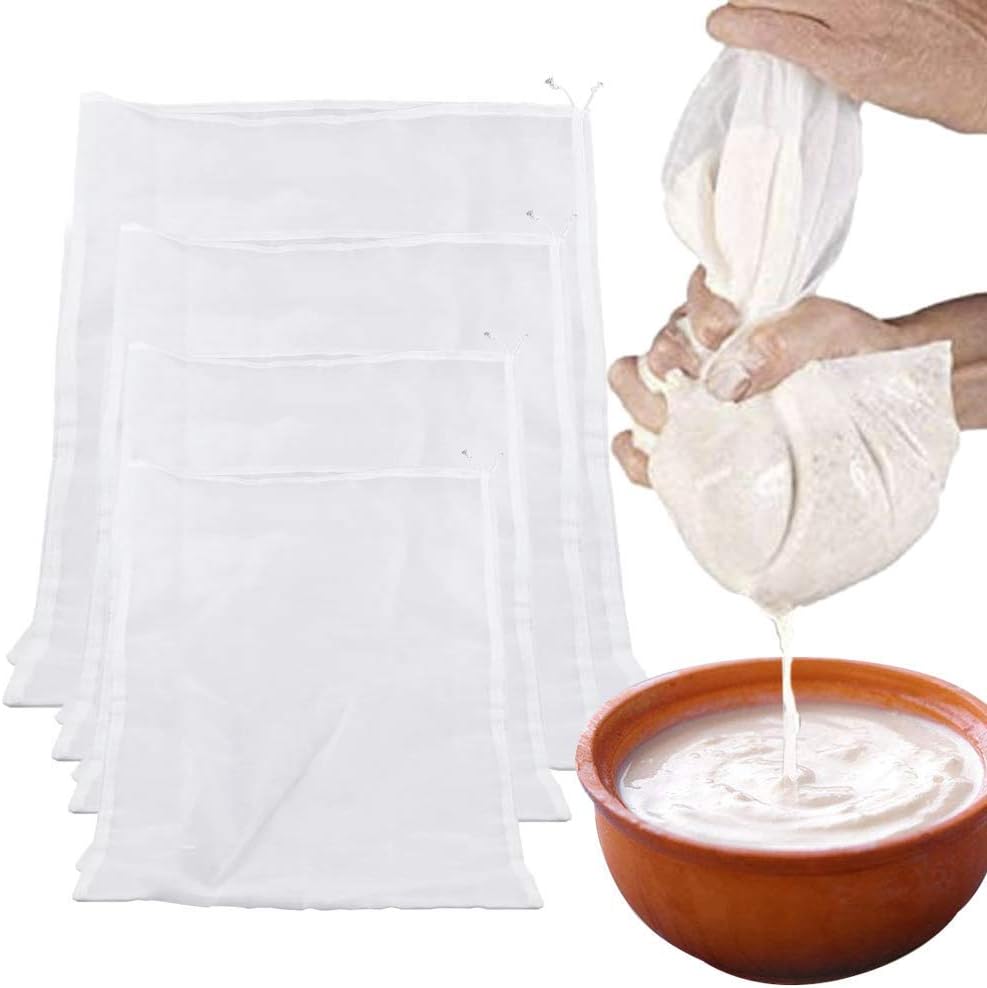 Heatigo-Nuss-Milchbeutel, 4 Nussmilchbeutel, waschbares Filtertuch, waschbares Filtertuch, Filtertuch aus Nylonmaterial, Saftfilterbeutel, Nussmilchbeutel, Mandelmilchtuch, Filterbeutel