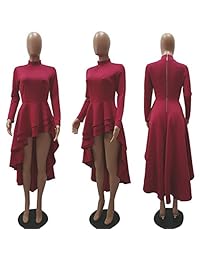 Ehcojdeb - Blusa de manga corta para mujer, con volantes, alta y baja, asimétrica