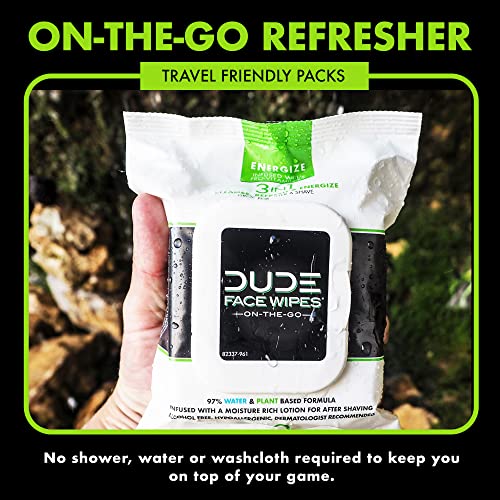 DUDE Face and Body Wipes 3 Pack, 90 Wipes Infused with Energizing