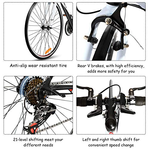 Goplus Commuter Bike Road Bike Quick Release Aluminum 700C Shimano 21