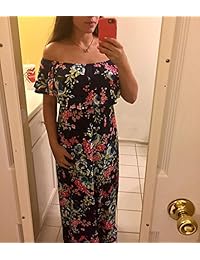 Vestido largo para dama con hombros descubiertos y bolsillos laterales, con estampado floral