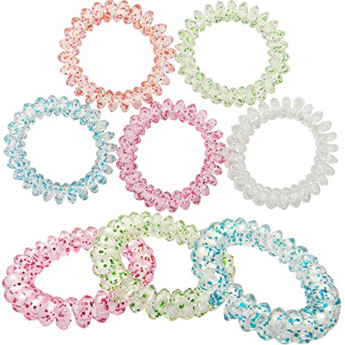 QY 10PCS Pearlized Transparent Colors Plastic Spiral Coil Wrist Band Key Ring Chain