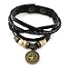 Lucky Handmade Natural Constellation Zodiac Sign Logo Genuine Real Leather Bracelet with Charms, Beads, Button, Adjustable Size, Gift for Him or for Her, Unisex (Sagittarius - Black Leather)