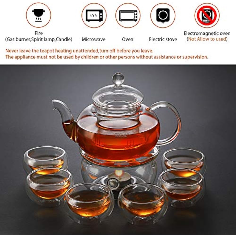 Teapots 27 Oz Glass Set Stovetop Safe Infuser Maker With Candle Warmer 6 Double eBay