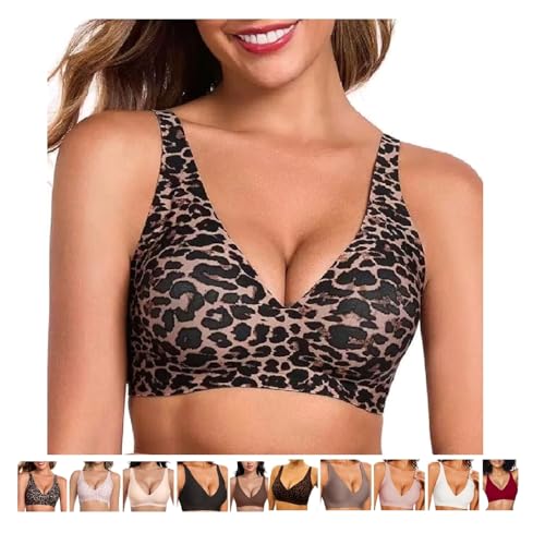 ATALRPOU Plunge Jelly Bras for Women Seamless Deep V Push-Up Wireless Bra Leopard Print Supportive Womens Bralettes Full Coverage Bralette