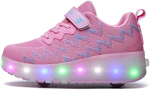 Lhwan Children'S Led Luminous Double Wheel Roller Skates USB Charging Removable Retractable Technical Skateboarding Cross Trainer Sneakers Unisex