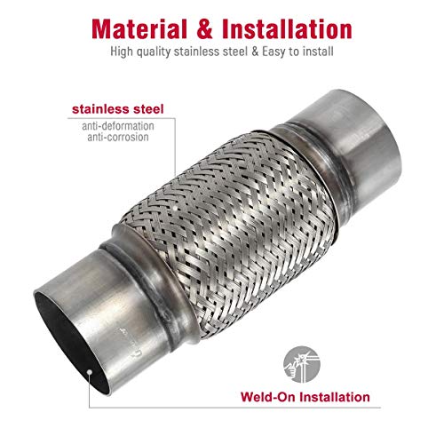 Upower 3 Inch Diameter Exhaust Flex Extension Pipe Connector Tube, 4"+6" 10"OAL Heavy Duty Stainless Steel