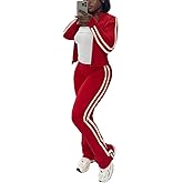 HBQ Women's 2 Piece Sweatsuit Sets Zip Up Crop Tops and Flare Pants Casual Striped Tracksuit Jogger Loungewear Set