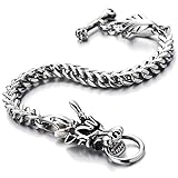 Mens Biker Stainless Steel Dragon Curb Chain Bracelet Toggle Clasp Gothic Style 8.9 Inches