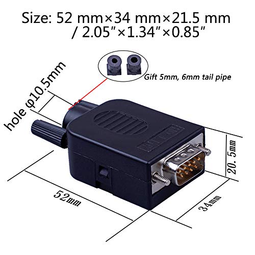 Anmbest 2PCS DB9 Solderless RS232 D-SUB Serial to 9-pin Port Terminal Male Adapter Connector Breakout Board with Case Long Bolts Tail Pipe (Male+Female)