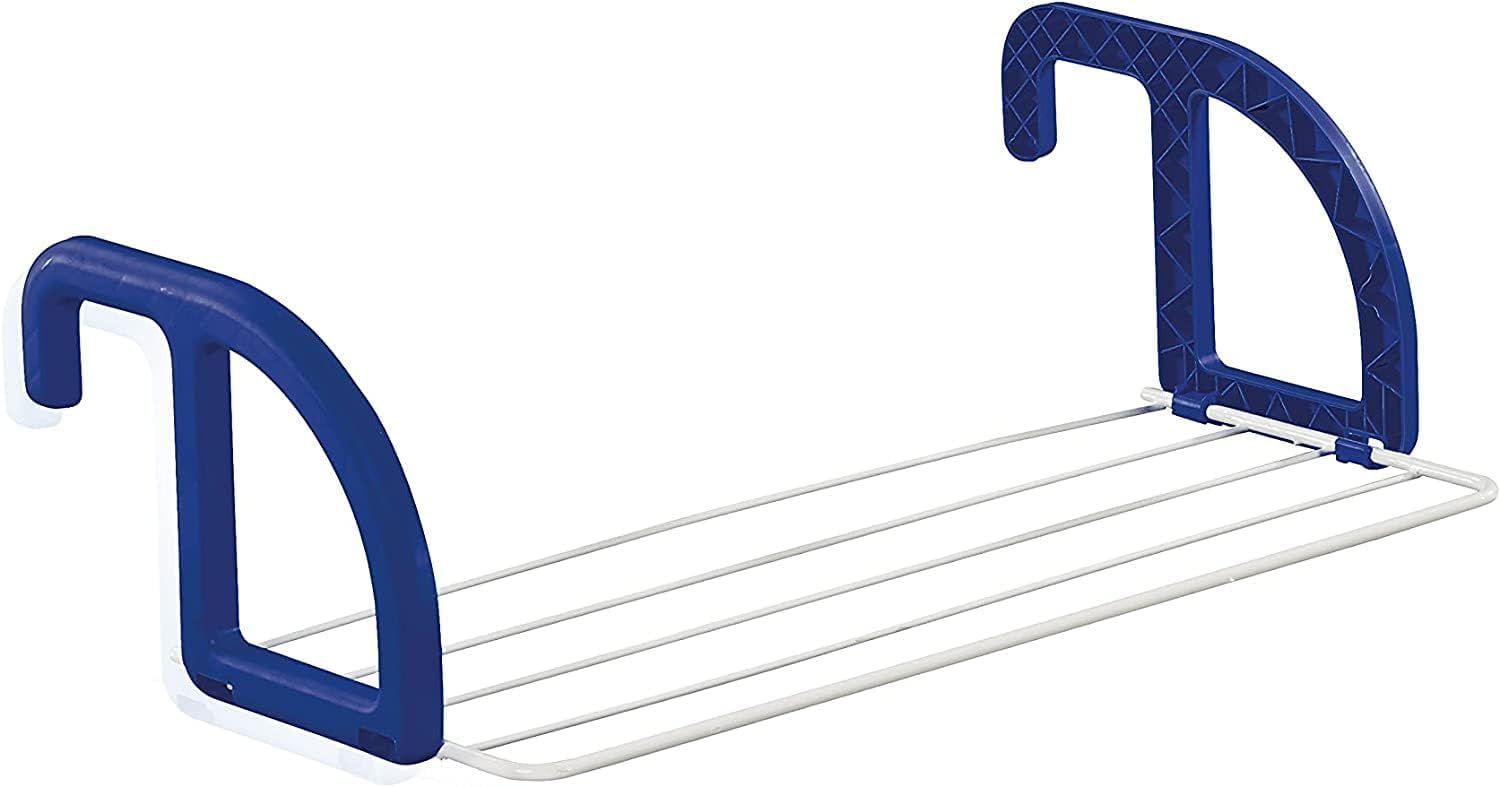 Leifheit Radiator Airer Classic 25, Use as a Balcony Airer or Over Door Dryer with 2.5 m Space, Radiator Drying Rack, Metal, Blue/White Radiator Towel Rail, 55 x 22 x 2.5 cm