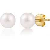 Solid Gold Freshwater Pearl Earrings for Women | 14k Gold Pearl Studs in Sizes 5-5.5MM and Hoop Earrings in 14MM | June Birthstone Earrings by MAX + STONE