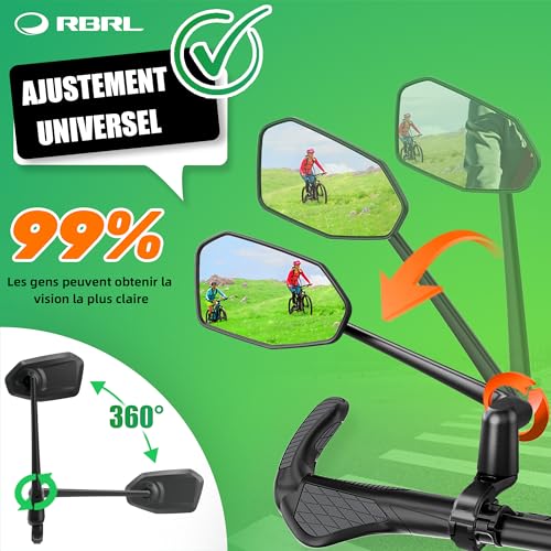 RBRL Bicycle Rearview Mirror, Anti-Fall Cycling Mirror, Stable, Oversized Mirror Not Easy to Lock, Handlebar Mirror Accessory (Left)