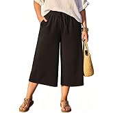 Ninee Womens Plus Size Capri Wide Leg Loose Pants Wide Leg High Waisted Lounge Pajama Capri Casual with Pockets