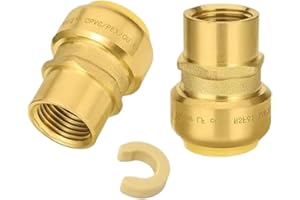 2-Pack 1/2" x 1/2" Female NPT Brass Adapter Push-On Fittings for PEX CPVC Copper Pipe, Disconnect Clip, 200 PSI, 200°F, LF Br