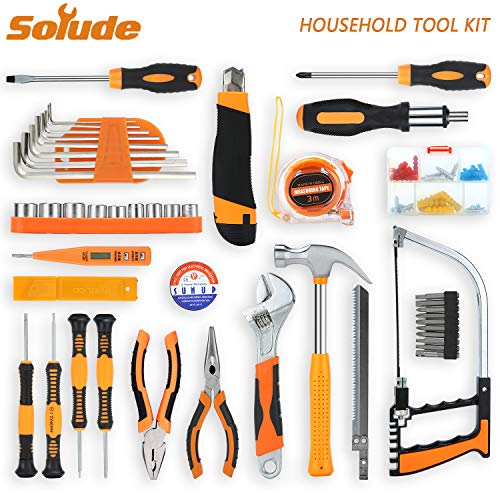 SOLUDE Heim-Werkzeug-Sets, 95 Teile Bügelsäge, allgemeine Haushalts-Handwerkzeug-Kits mit Kunststoff-Werkzeugkoffer. – Bild 3