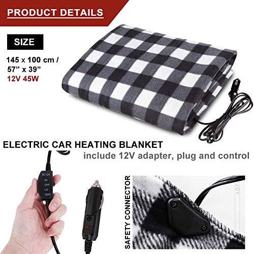 SeaHome Electric Car Blanket, 12V Heated Fleece Travel Throw Heating Blanket with AC Adapter for Car Auto Supplies RV - Great Cold Weather Supplies - Thumbnail 4