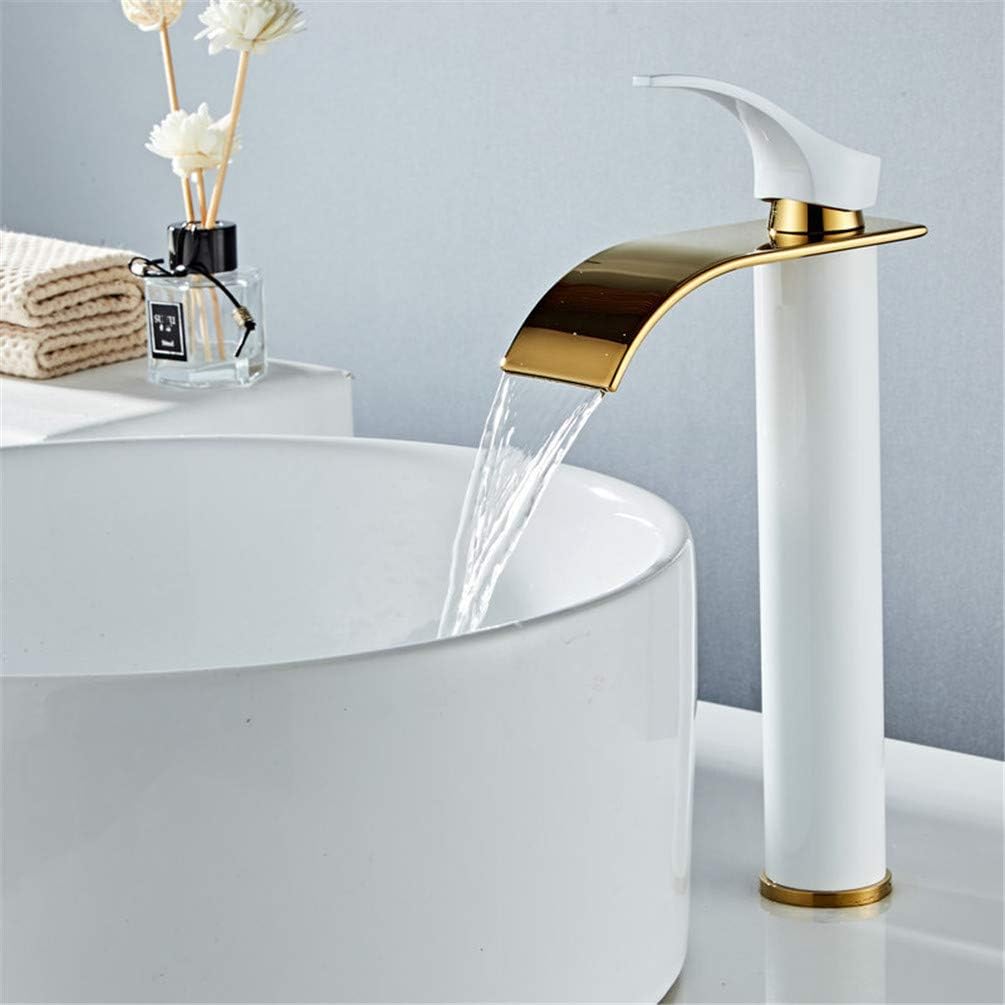 BKWZA Basin Faucet Gold And White Waterfall Faucet Bathroom Faucet Bathroom Mixer Tap Hot And Cold Sink Faucet Single Holder Single Hole,White And Gold