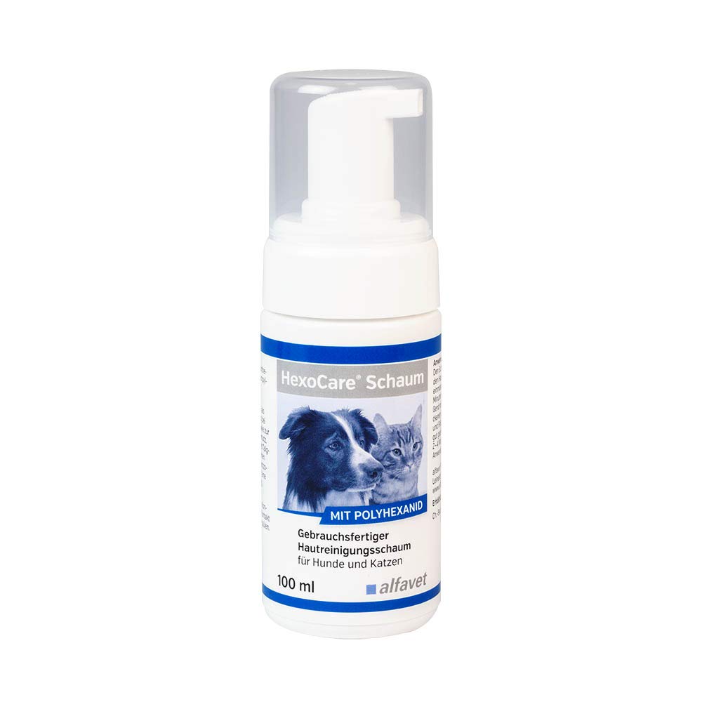 alfavet HexoCare Foam, Skin Cleansing Foam for Dogs and Cats, Ready to Use with Polyhexanide, 100 ml Pump Bottle