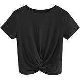 MakeMeChic Women's Summer Crop Top Solid Short Sleeve Twist Front Tee T-Shirt