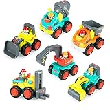 Leyic Pocket Car Toys, Sliding Vehicles Trucks Toy Sets for Baby Toddlers Over 18 Months – ( Set of 6: Bulldozer, Excavator, Dumper, Cement Mixer, Forklift, Road Roller)