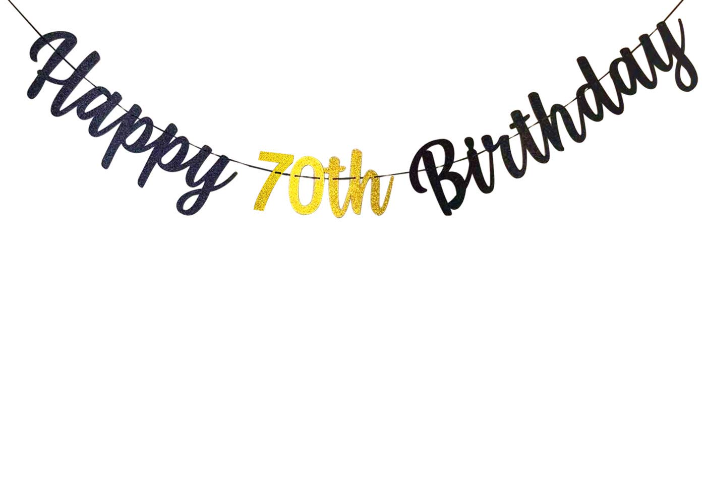 bng-bng 70th Happy Birthday Banner Black and Gold 70th Birthday Decoration Letter Garland for 70 Banner Age 70 Party Decorations Backdrop