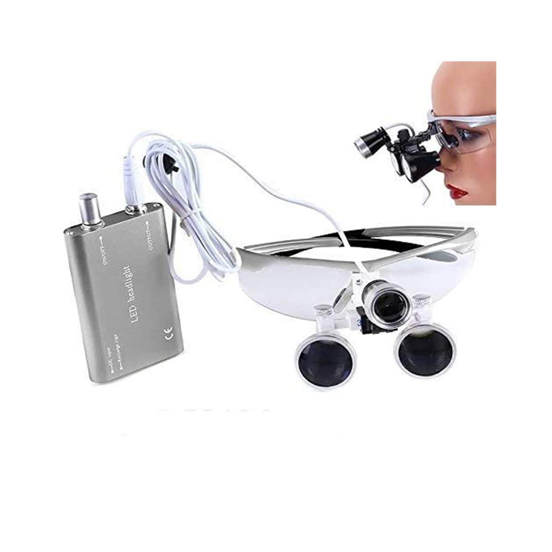 Mike-Dental Laboratory Magnifying Glasses, 3.5 x 420 mm, Head Magnifying Glasses and Headlamp