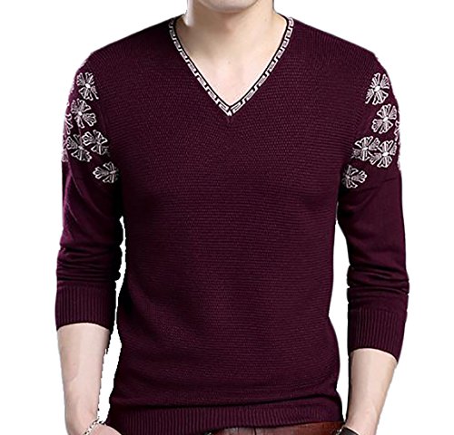 Pandapang Mens Print V-neck Long Sleeve Knitted Winter Fall Pullover Sweater Purple1 Large Pandapang Mens Print V-neck Long Sleeve Knitted Winter Fall Pullover Sweater Purple1 Large