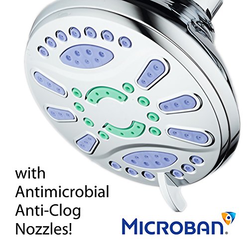 AquaStar Elite High-Pressure 6-setting Extra-Large Luxury Spa Shower Head with Antimicrobial Anti-Clog Jets. Inhibits Growth of Mold, Mildew & Bacteria! / Solid Brass Ball Join / All Chrome Finish - Thumbnail 2