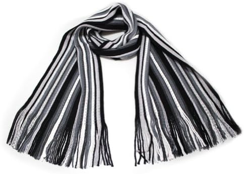 Men Fashion Knit Cotton Tassels Stripe Scarf Warm Soft Long Wrap Scarves - Dark Gray