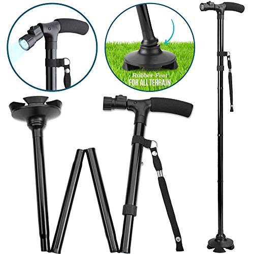 Folding Cane with Led Light - Adjustable Walking Sticks LED Light to Get Around Easier in The Dark, Collapsible Canes with Rubber Feet for Men and Women