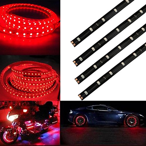 Glumes Light Bar LED Flexible Strip, 4 x 30cm 15 LED, Waterproof Truck Tailgate Running Turn Signal Brake Reverse Tail light For Pickup Trailer SUV RV VAN Car Towing Vehicle,No-Drill (red)
