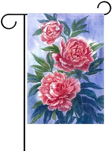 SWQYL Decorative Watercolor Art Flower Peony Garden Flag 12 x 18 Inch Polyester for Home Garden Decor