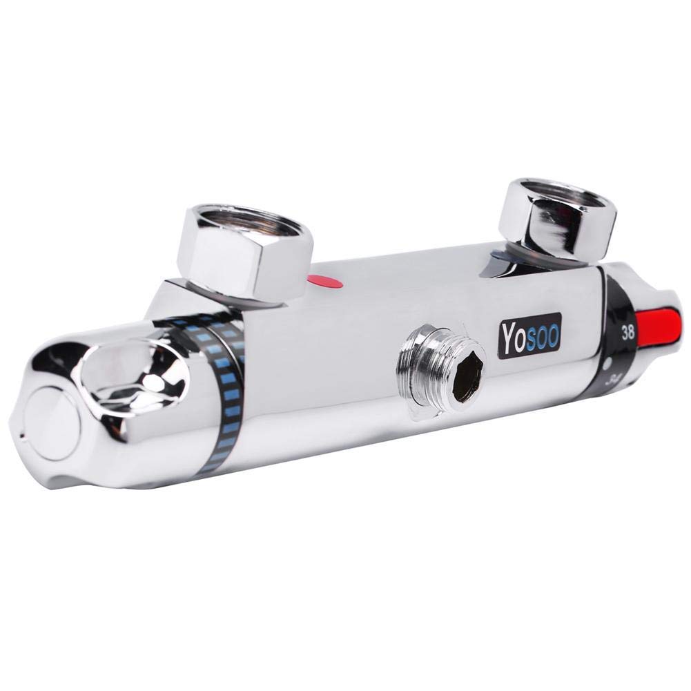 Chrome Thermostatic Shower Mixer Valve, Modern Thermostatic Bar Bath Mixer Tap, Anti Scald Tap Temperature Control Shower Valve 38°C Temperature Protection, Safe and Comfortable Bathing