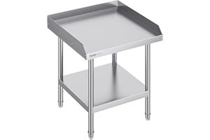 VEVOR Stainless Steel Work Table, 24 x 24 x 26 Inch Commercial Food Prep Worktable, 3-Sided Backsplash Heavy Duty Prep Worktable, Metal Work Table with Adjustable Height for Restaurant Home Hotel