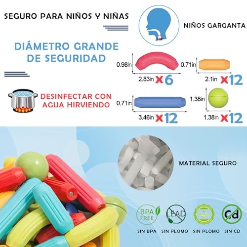 Juguetes Magnéticos,74 PCS Juguetes Magnética Construcción con Bolas y Varillas Magnéticas Bloques Magnéticos Juguetes Construccion 3D,Juego de Apilamiento para Niños y Niñas,Regalos de Pascua
