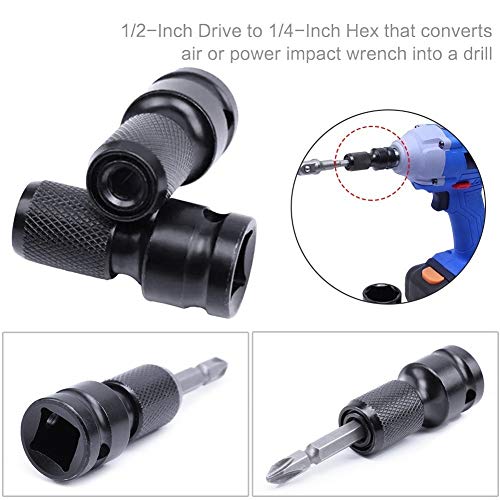 Maslin 1Pc 1/4" Hex Shank Drill Chuck Conversion Kit Converter Impact Driver 1/2" Square Quick Change Adapter Converts Air Power Wrench