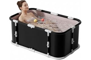 Simcat Portable Foldable Bathtub Folding Bathtub Boys and Girls Tub for Shower Soaking Hot SPA and Ice Bath Tub (Black)