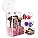 Lonkiktik Clear Acrylic Covered Makeup Brush Holder with Dustproof Lid, 3 Drawers, Pearls Beads for Cosmetics Brushes Storage (Pink)